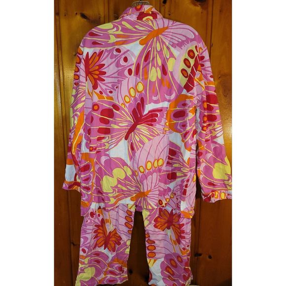 Victoria Secret Pajama pant Set Medium 100% Cotton  Butterfly Print Pink Orange - Picture 4 of 7